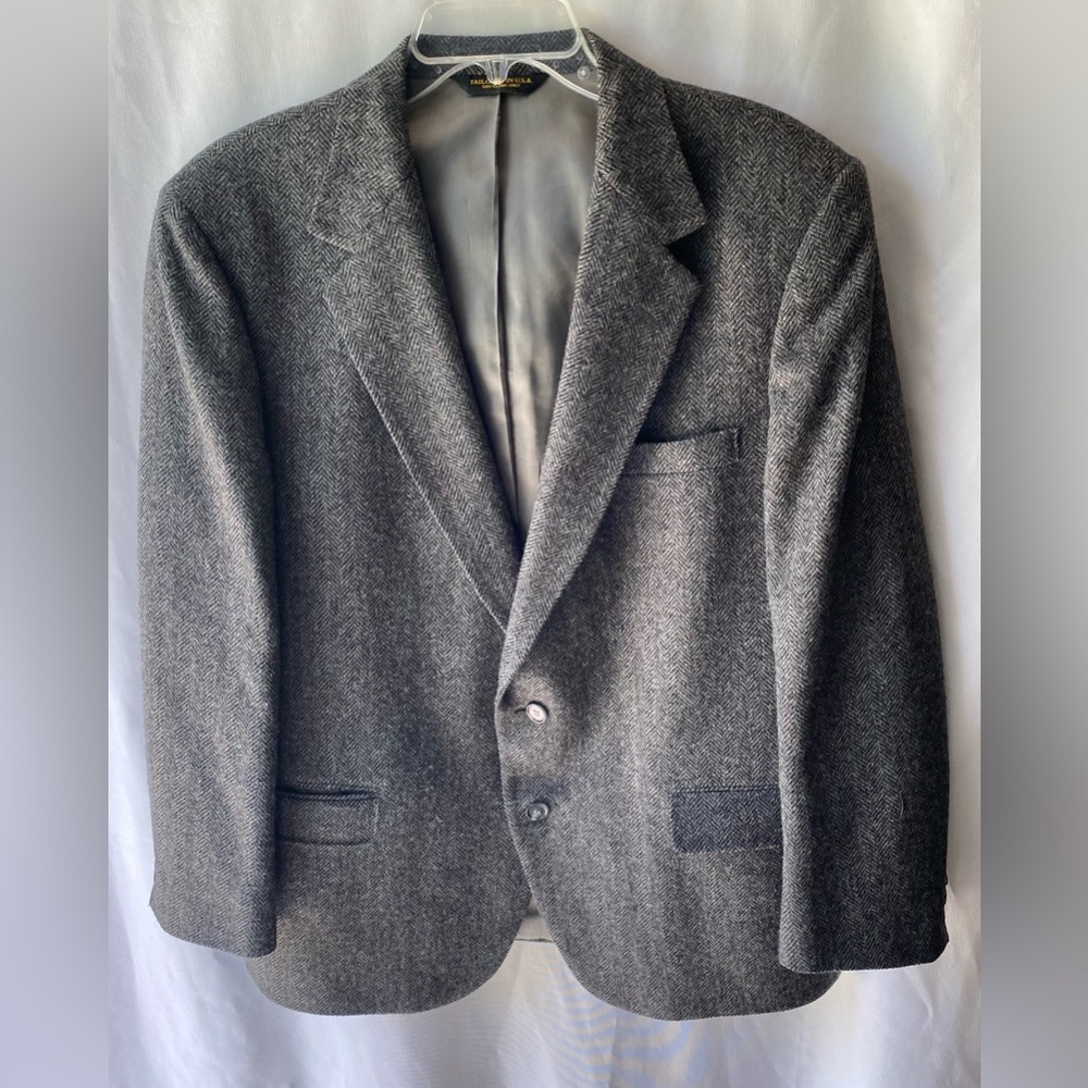 John D Craigmiles Classics Mens Gray Tweed Wool Blazer Jacket Gray Button 42R